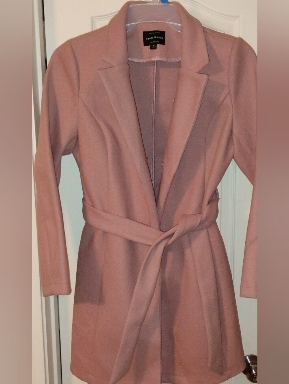 Haute Monde Los Angeles Women's Blush Pink Belted Tie Mid-Length Overcoat Size M